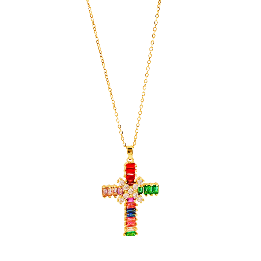S.Steel Gold Plating Colorfull Zircon Cross Women-c 5g