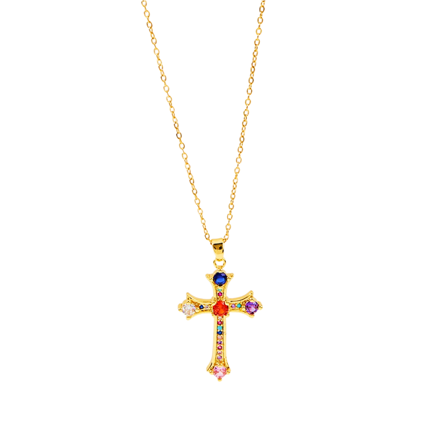 S.Steel Gold Plating Colorfull Zircon Cross Women-c 5g