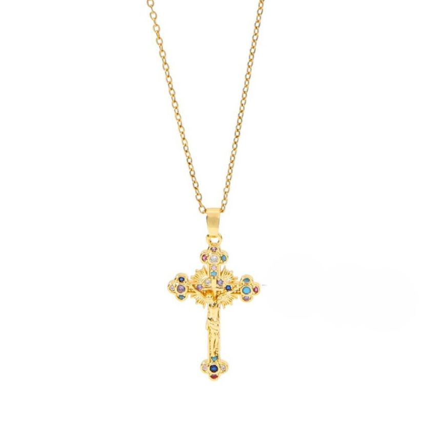 S.Steel Gold Plating Colorfull Zircon Cross Women-c 5g