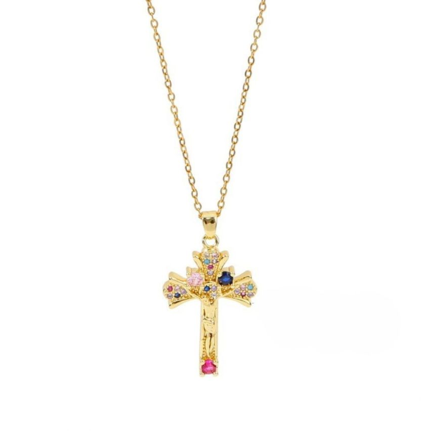 S.Steel Gold Plating Colorfull Zircon Cross Women-c 5g