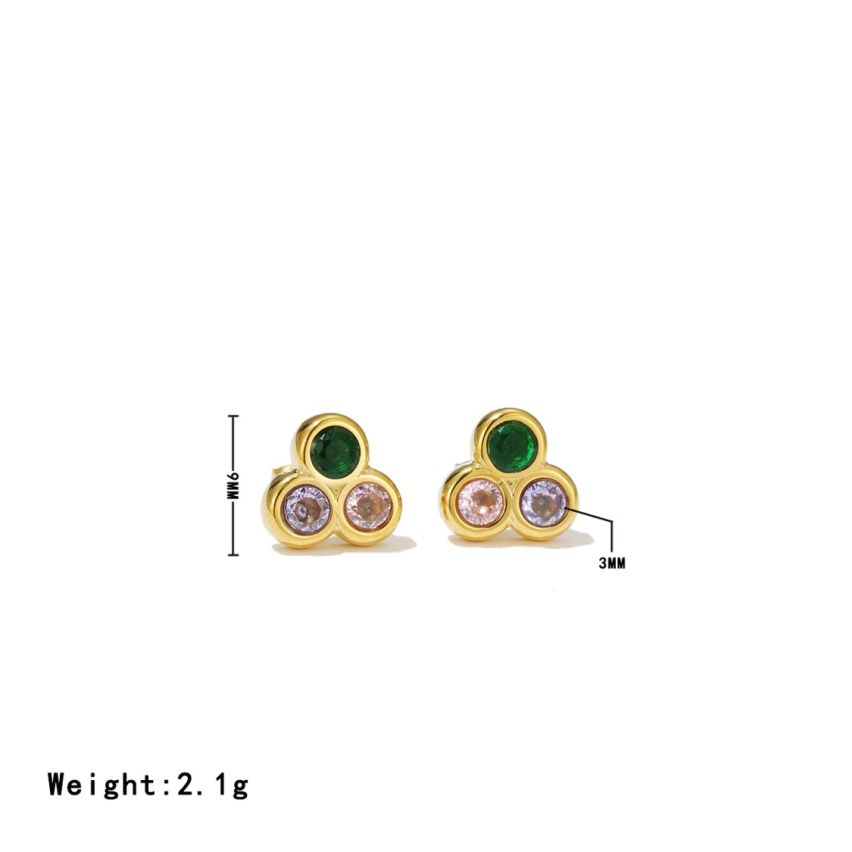 S.Steel Colorfull Zircon Stud Women-c 2.1g