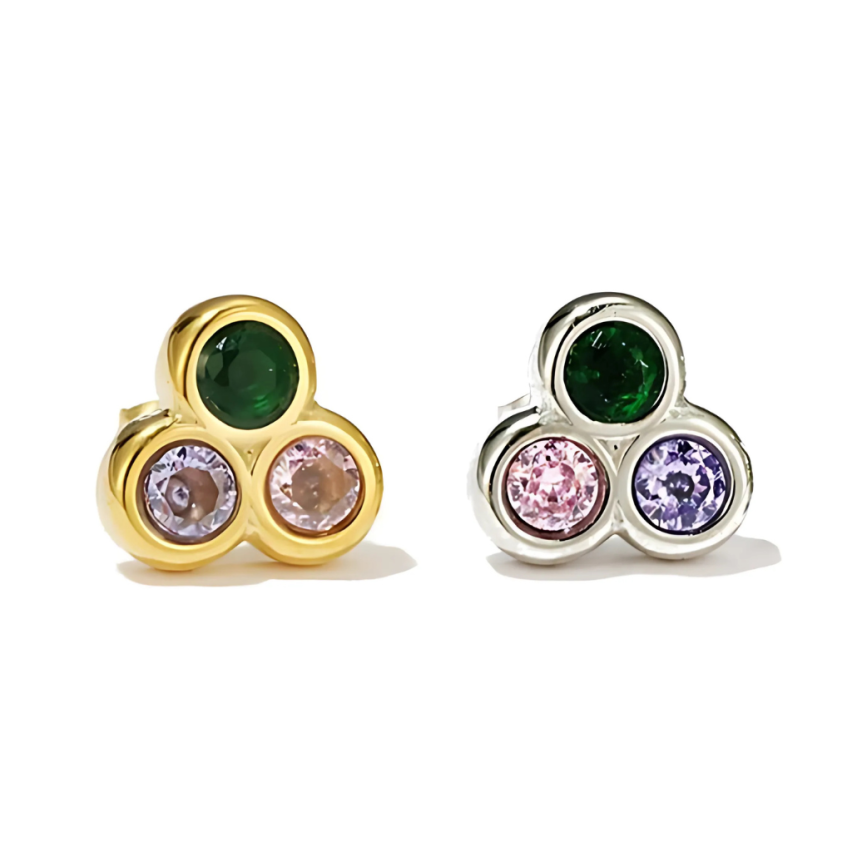 S.Steel Gold Plating Colorfull Zircon Stud Women-c 2.1g