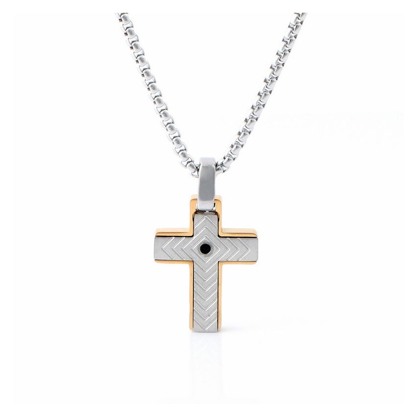S.Steel Gold Plating Cross Men-c