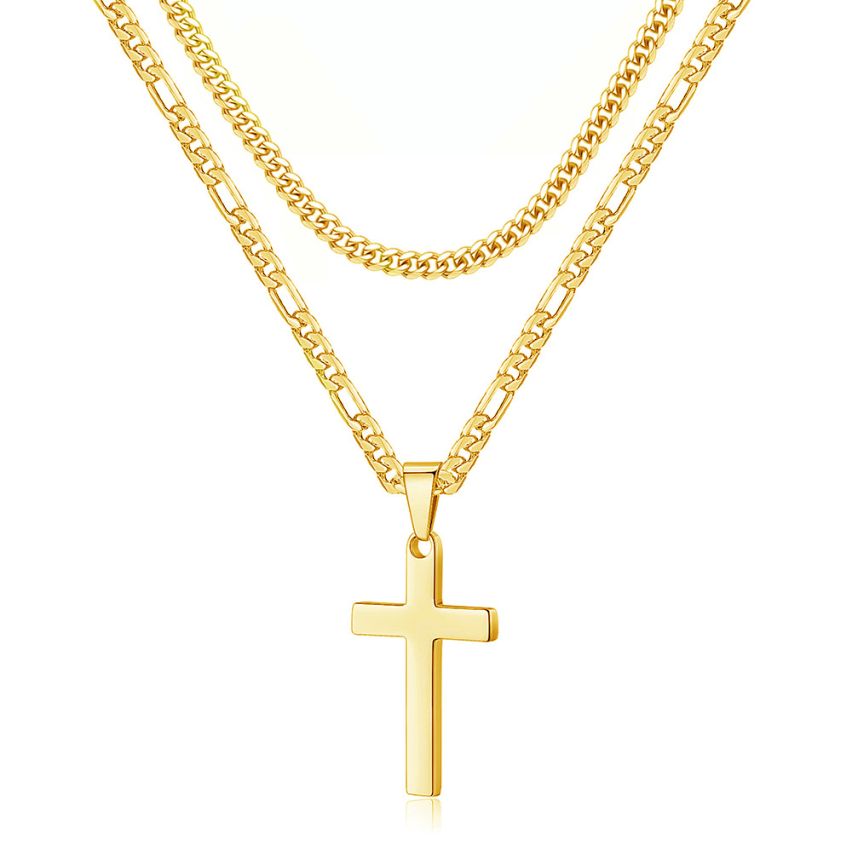 S.Steel Gold Plating Cross Men-c