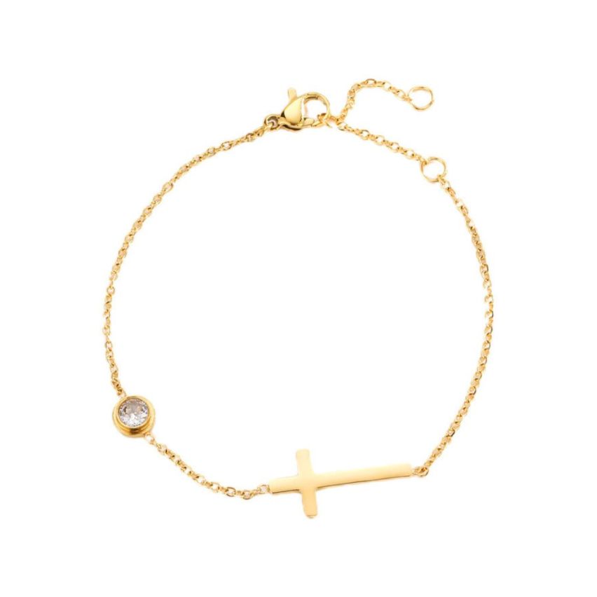 S.Steel Gold Plating Zircon Cross Women-c 8g