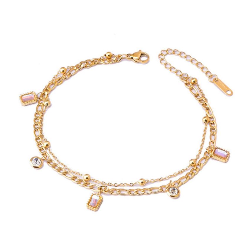 S.Steel Gold Plating Zircon Anklets Women-c 5.8g