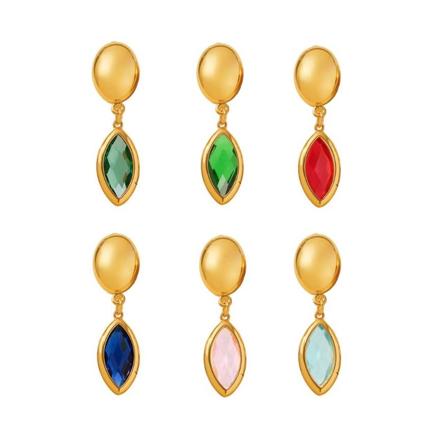 S.Steel Gold Plating Glass stone Long Women-c 3.8g 38x10mm
