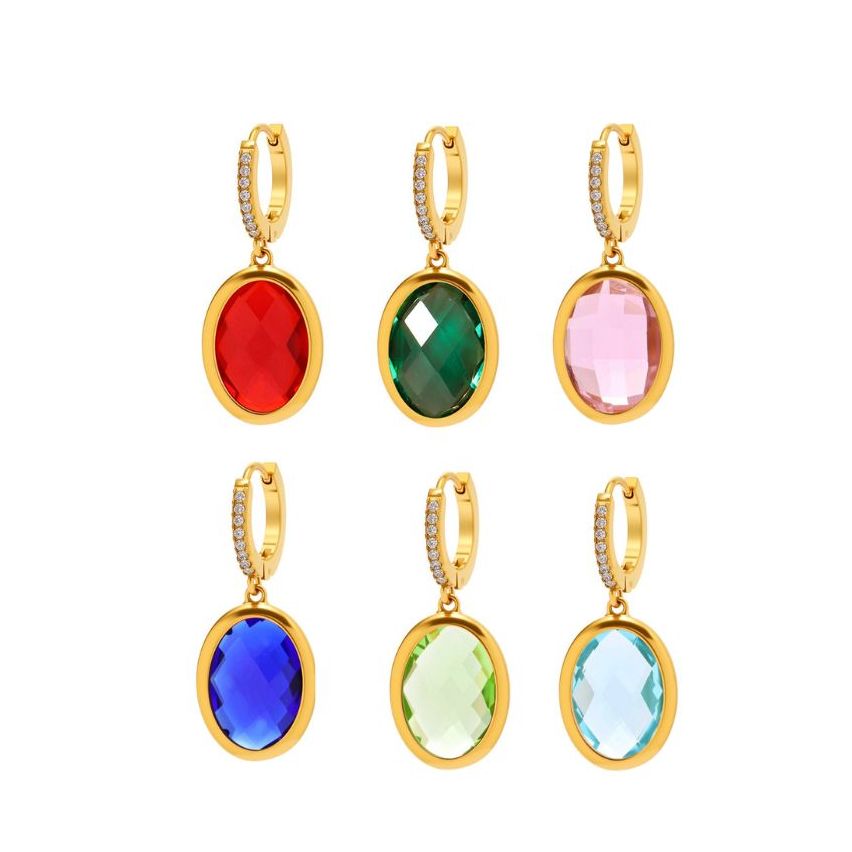 S.Steel Gold Plating Glass stone Long Women-c 4.3g 30x12mm