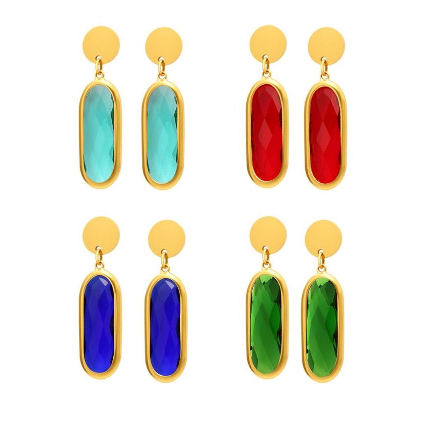 S.Steel Gold Plating Glass stone Long Women-c 4.4g 34x19.5mm