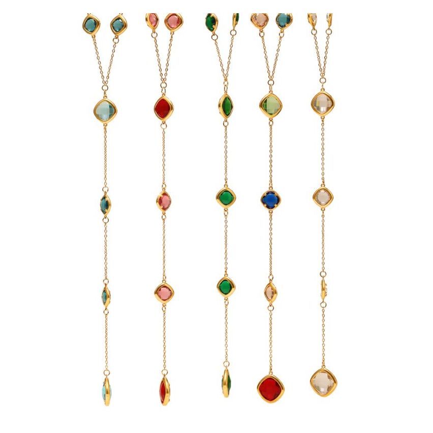 S.Steel New Gold Plating Glass stone Long Women-c 8.2g