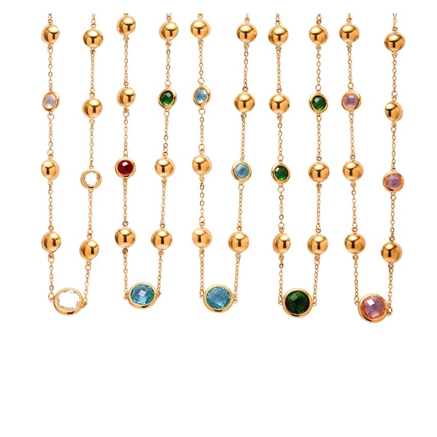 S.Steel New Gold Plating Glass stone Long Women-c 8.7g