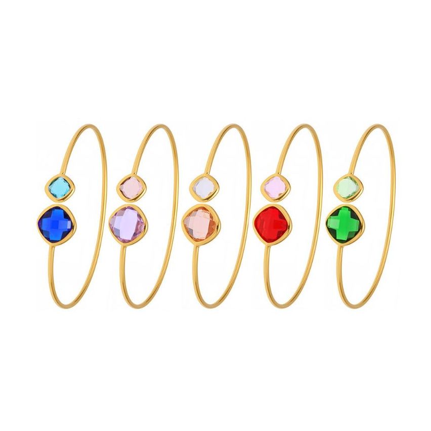 S.Steel Gold Plating Glass stone Minimalist Women-c 4.7g 67x15mm