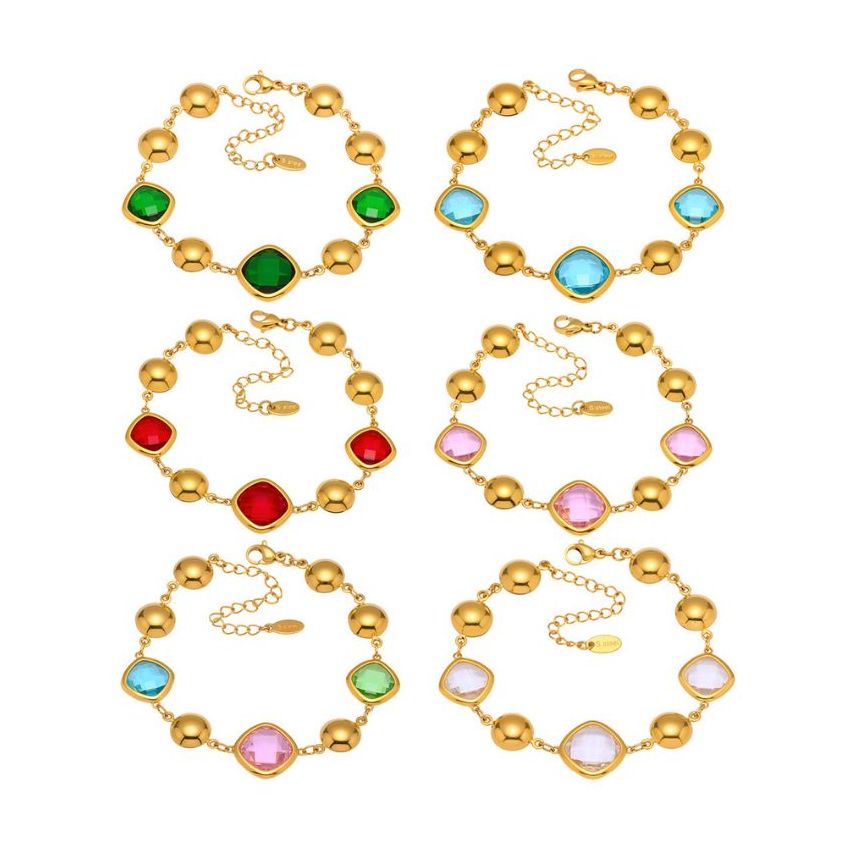 S.Steel Gold Plating Faceted Czech Glass stone Minimalist Women 8.3g