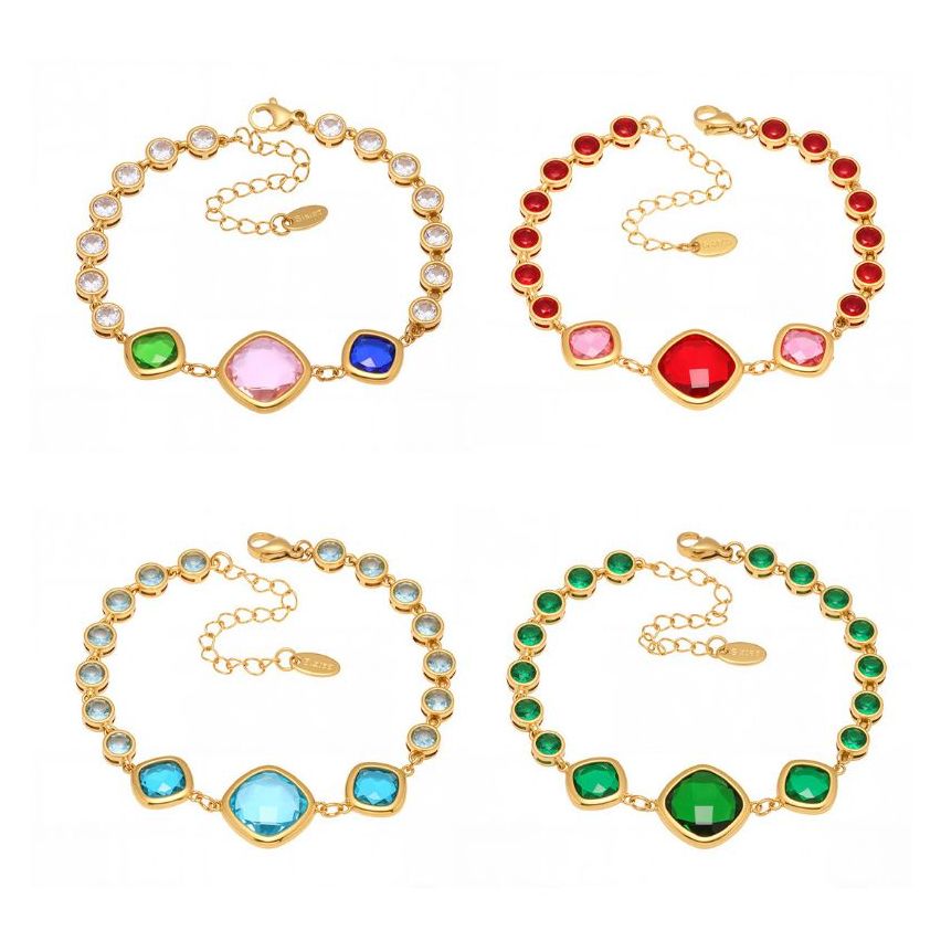 S.Steel Gold Plating Glass stone Minimalist Women-c 8.7g