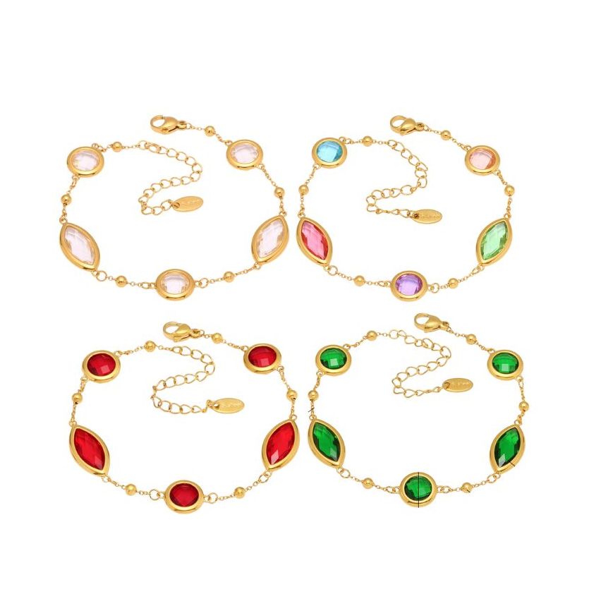 S.Steel Gold Plating Glass stone Minimalist Women 5.4g 