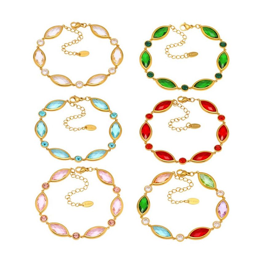 S.Steel Gold Plating Czech Glass stone Minimalist Women 8.3g