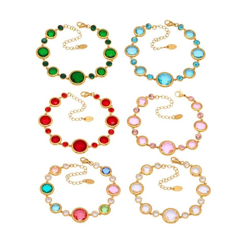 S.Steel Gold Plating Czech Glass stone Minimalist Women 10g