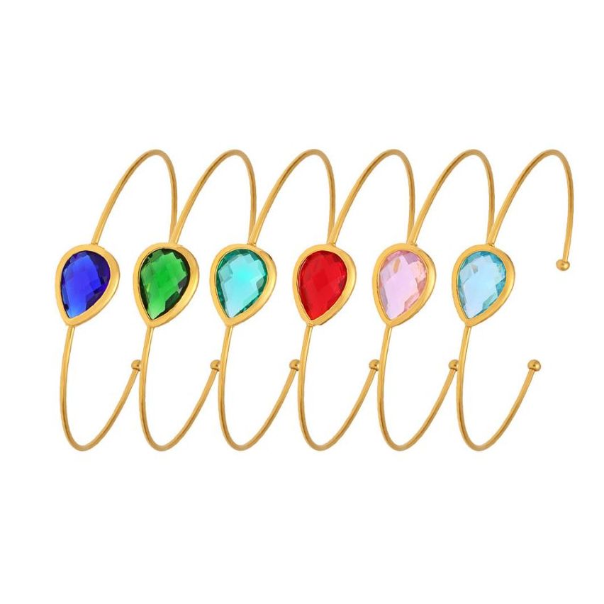 S.Steel Gold Plating Glass stone Minimalist Women-c 3.3g 65x12mm