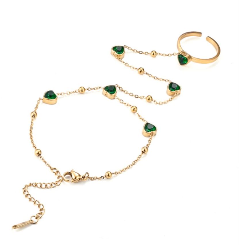 S.Steel Gold Plating Green Glass stone Indians Women-c