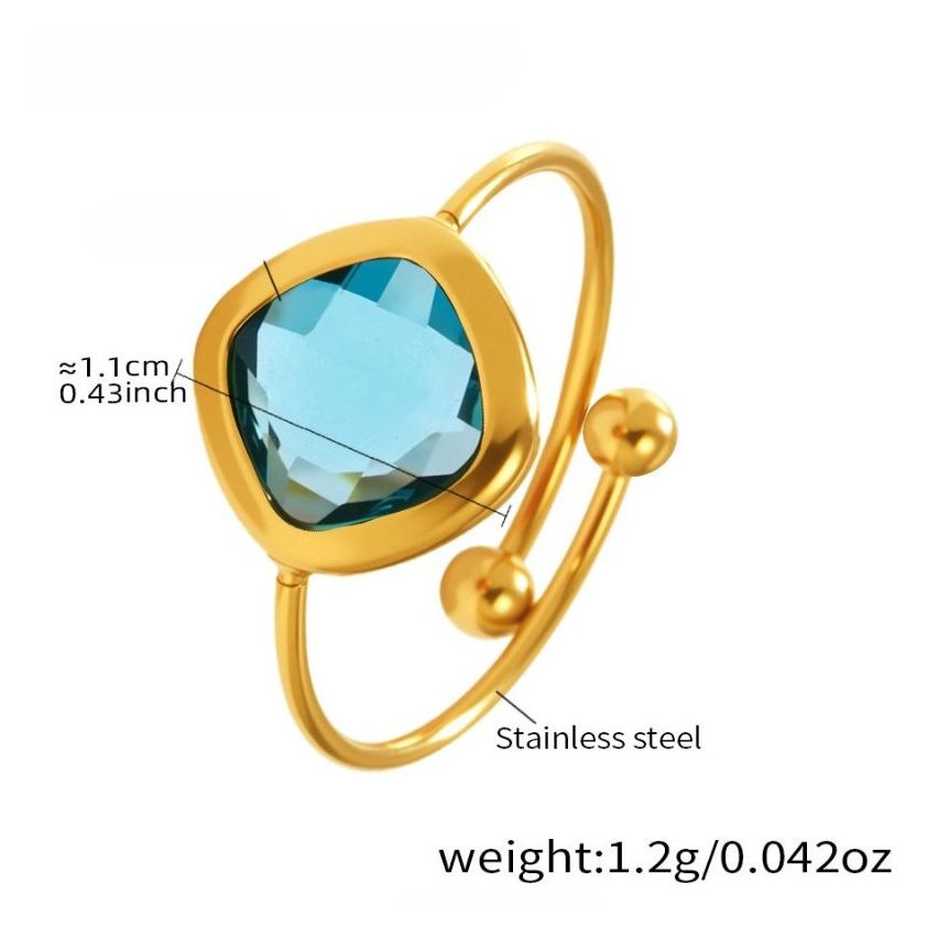 S.Steel Gold Plating Lake blue Glass stone Minimalist Women-c 1.2g EU54 - ES14 - US7