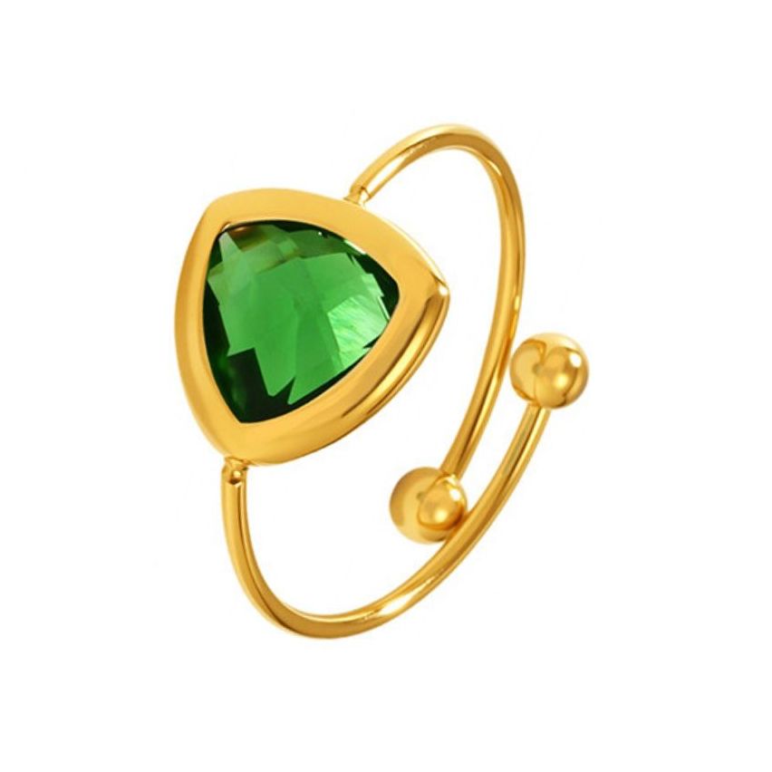 S.Steel Gold Plating Green Glass stone Minimalist Women-c 1.2g EU54 - ES14 - US7