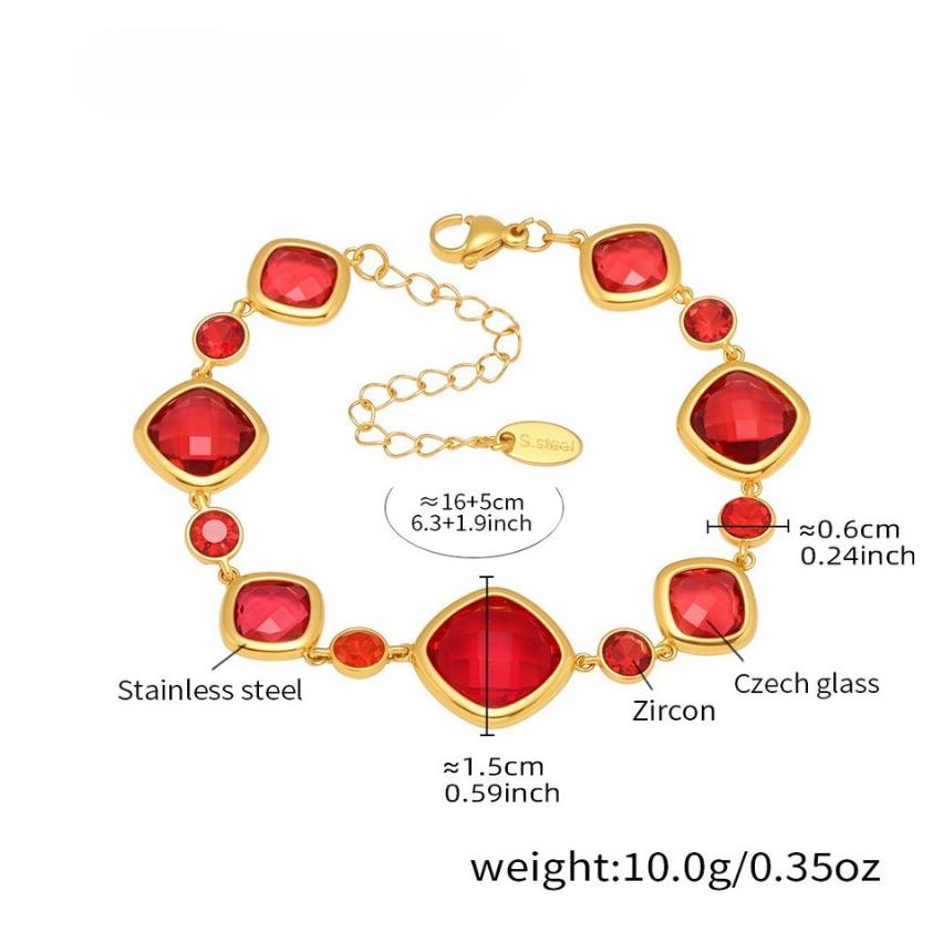 S.Steel Gold Plating Red Glass stone Minimalist Women-c 10g