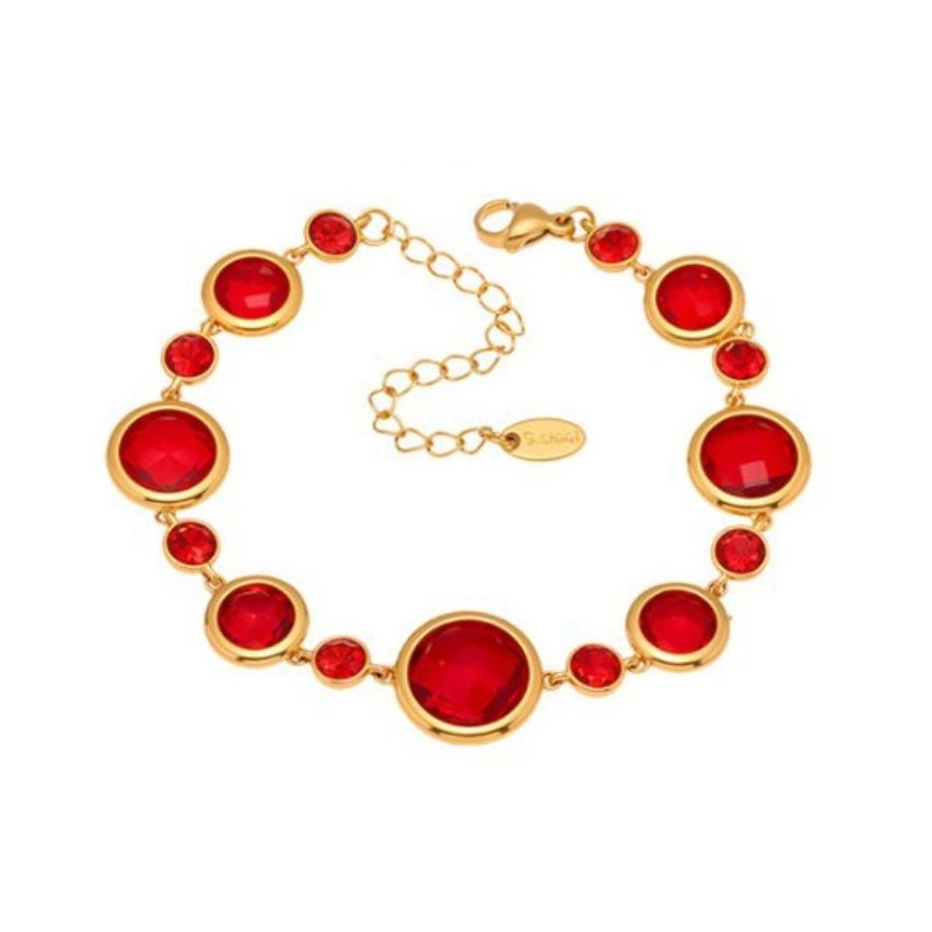 S.Steel Gold Plating Red Czech Glass stone Minimalist Women 10g