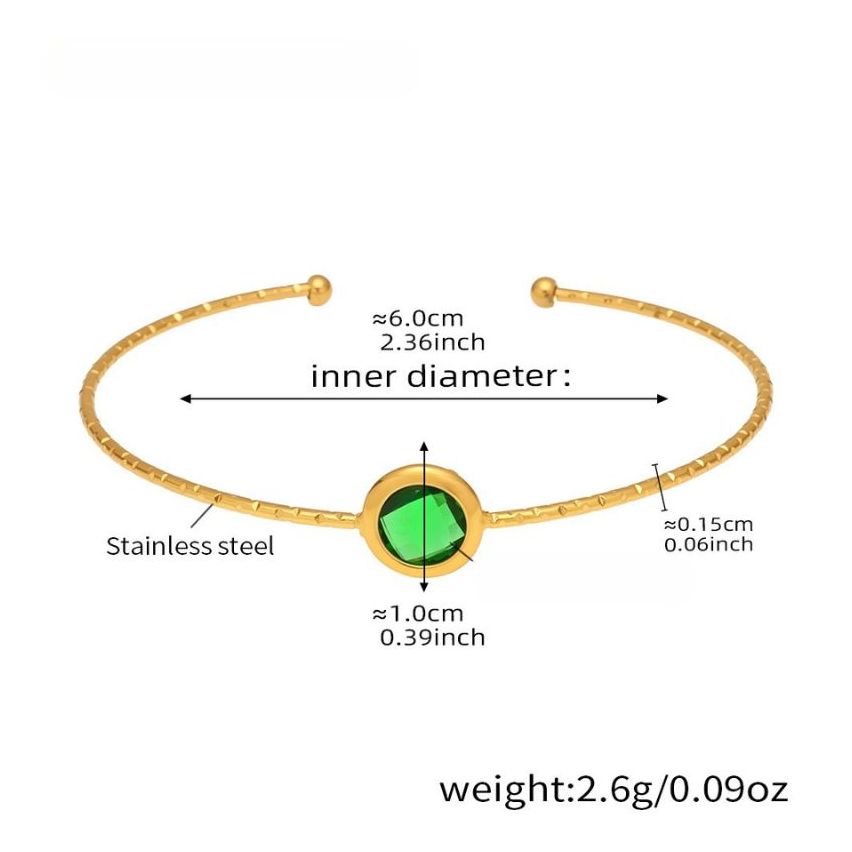 S.Steel Gold Plating Green Glass stone Minimalist Women-c 2.6g 60x10mm