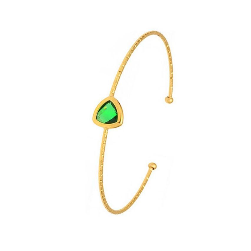 S.Steel Gold Plating Green Glass stone Minimalist Women-c 2.6g 62x10mm