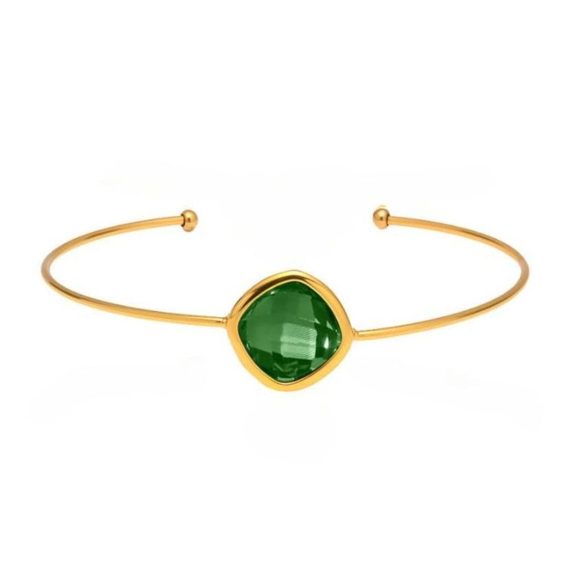 S.Steel Gold Plating Green Glass stone Minimalist Women-c 3.9g 60x15mm