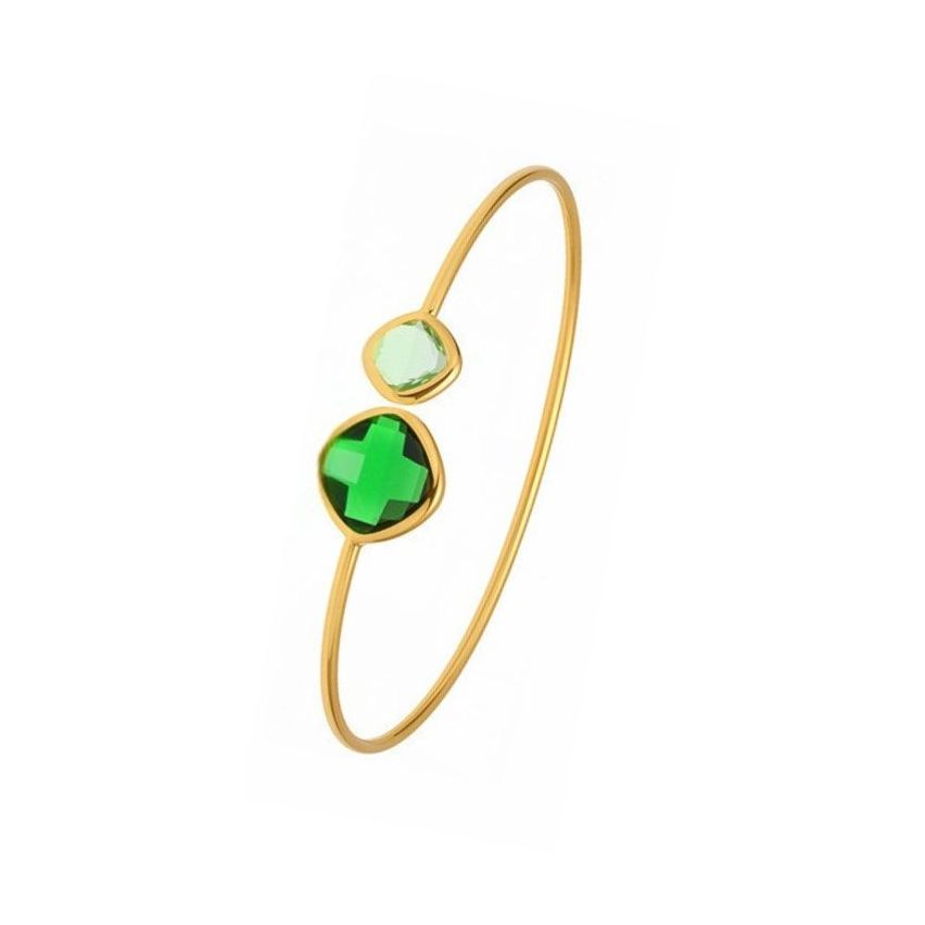 S.Steel Gold Plating Green Glass stone Minimalist Women-c 4.7g 67x15mm