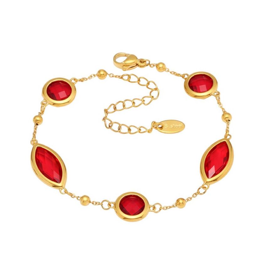 S.Steel Gold Plating Red Glass stone Minimalist Women-c 5.4g