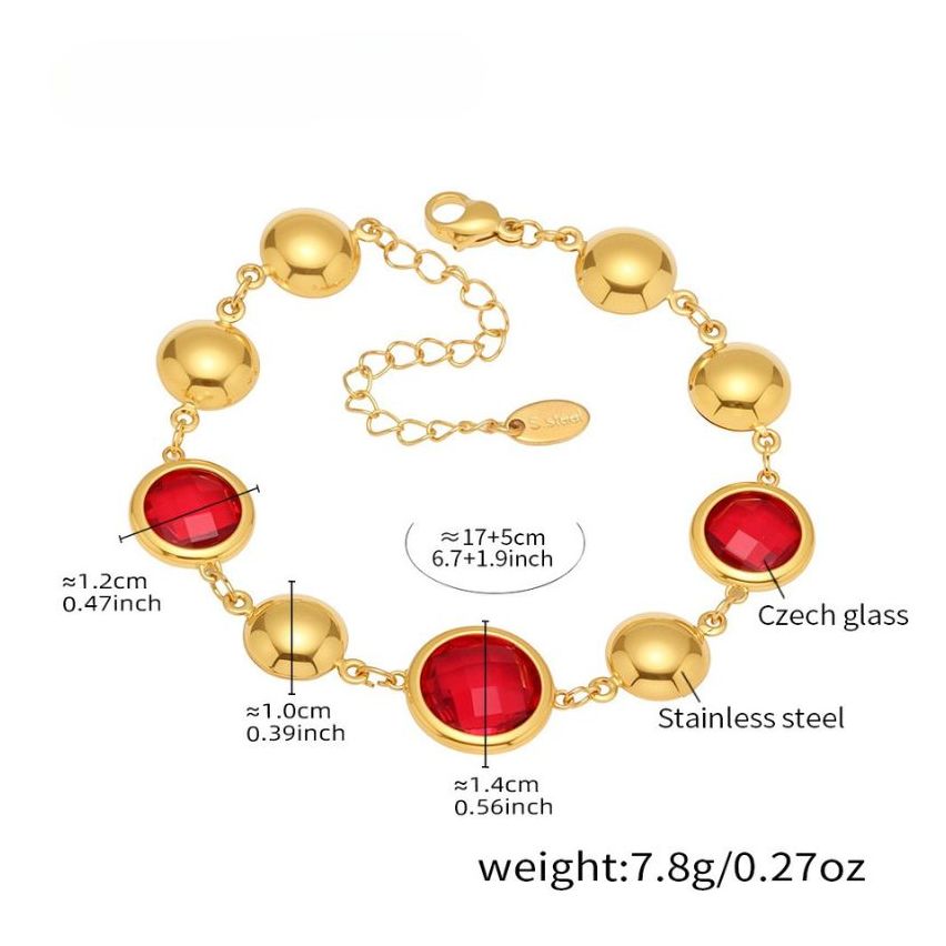 S. Steel Czech Glass Stone Gold Plating Red Minimalist Women 7.8g 