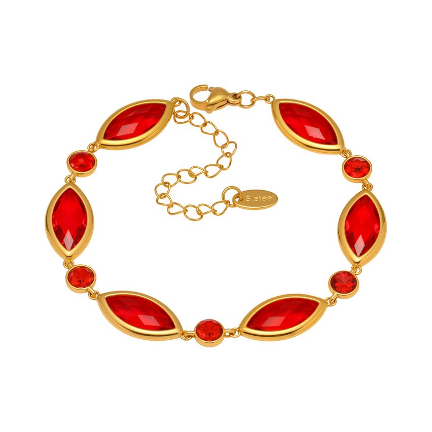 S.Steel Gold Plating Red Czech Glass stone Minimalist Women 8.3g
