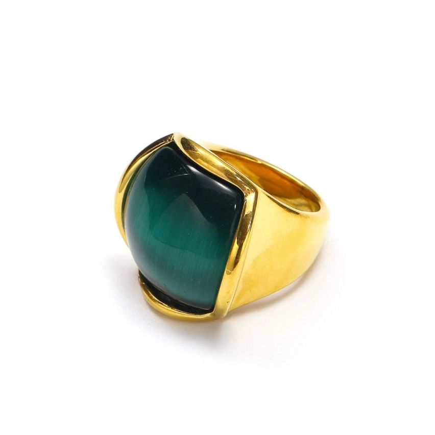 S.Steel Gold Plating Green Glass stone Smooth Women-c 26g EU57 - ES17 - US8