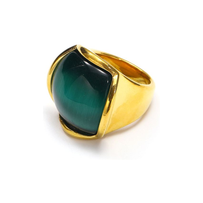 S.Steel Gold Plating Green Glass stone Smooth Women-c