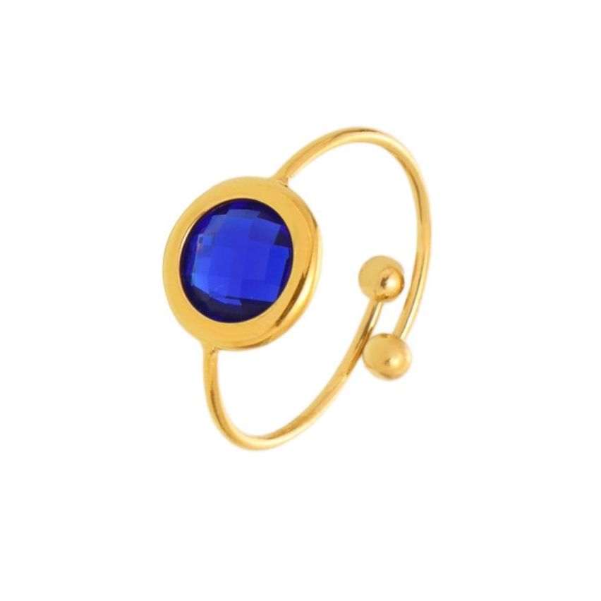 S.Steel Gold Plating Blue marine Glass stone Minimalist Women-c 1.3g EU54 - ES14 - US7