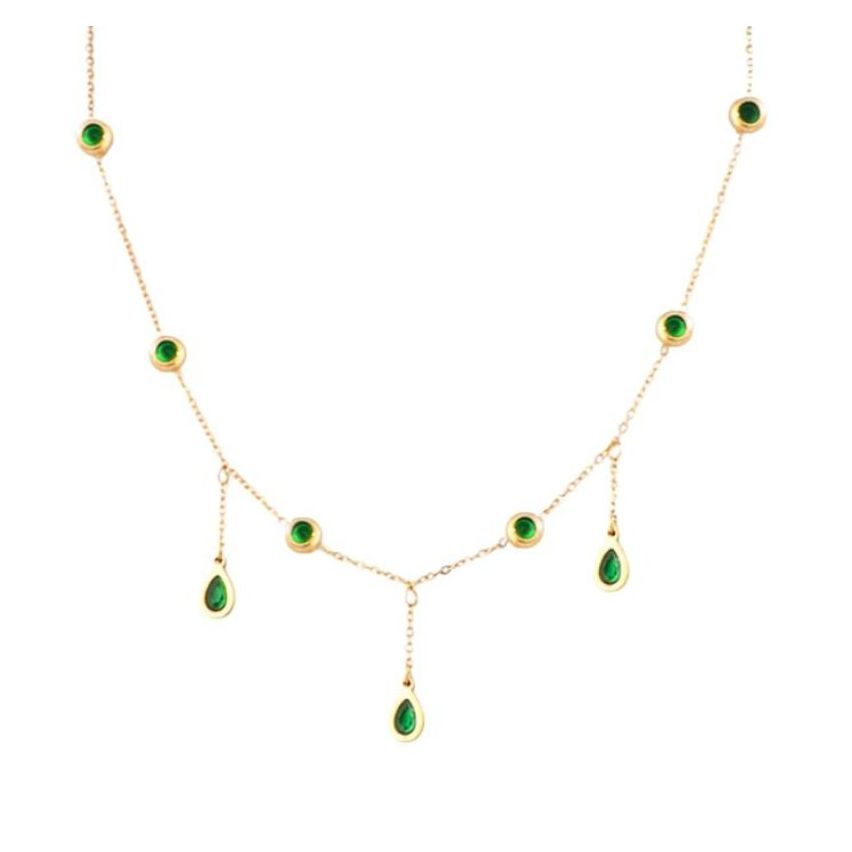 S.Steel Gold Plating Green Zircon Women-c 3.57g