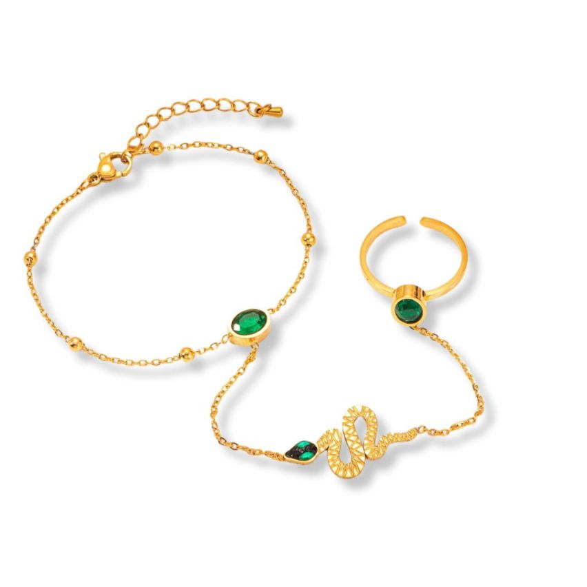 S.Steel Gold Plating Green Glass stone Indians Women-c