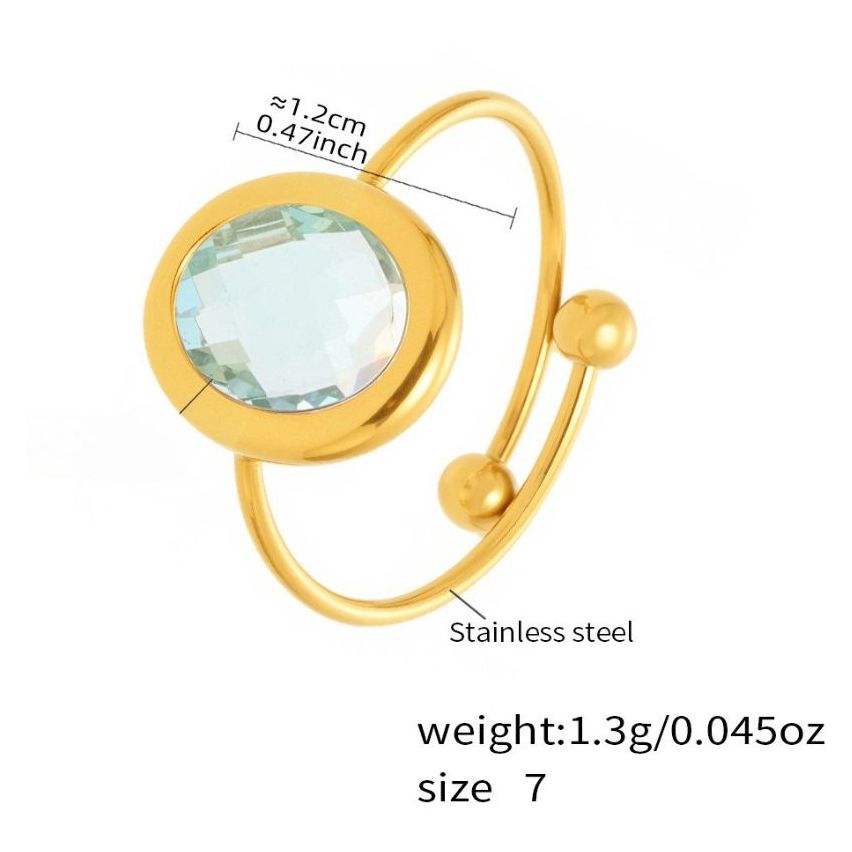 S.Steel Gold Plating Lake blue Glass stone Minimalist Women-c 1.3g EU54 - ES14 - US7