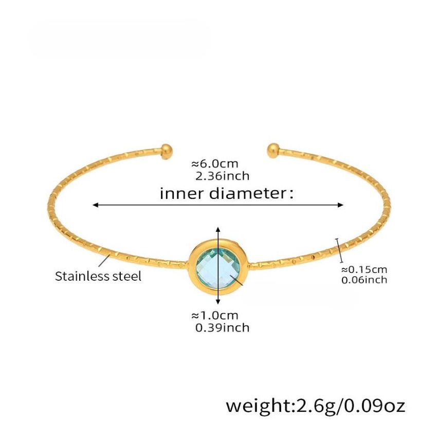 S.Steel Gold Plating Lake blue Glass stone Minimalist Women-c 2.6g 60x10mm