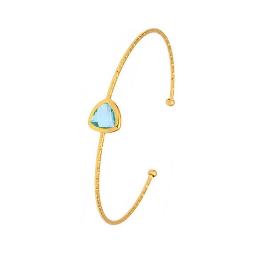 S.Steel Gold Plating Lake blue Glass stone Minimalist Women-c 2.6g 62x10mm