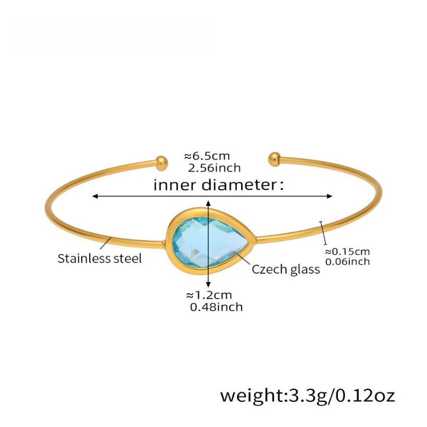 S.Steel Gold Plating Lake blue Glass stone Minimalist Women-c 3.3g 65x12mm