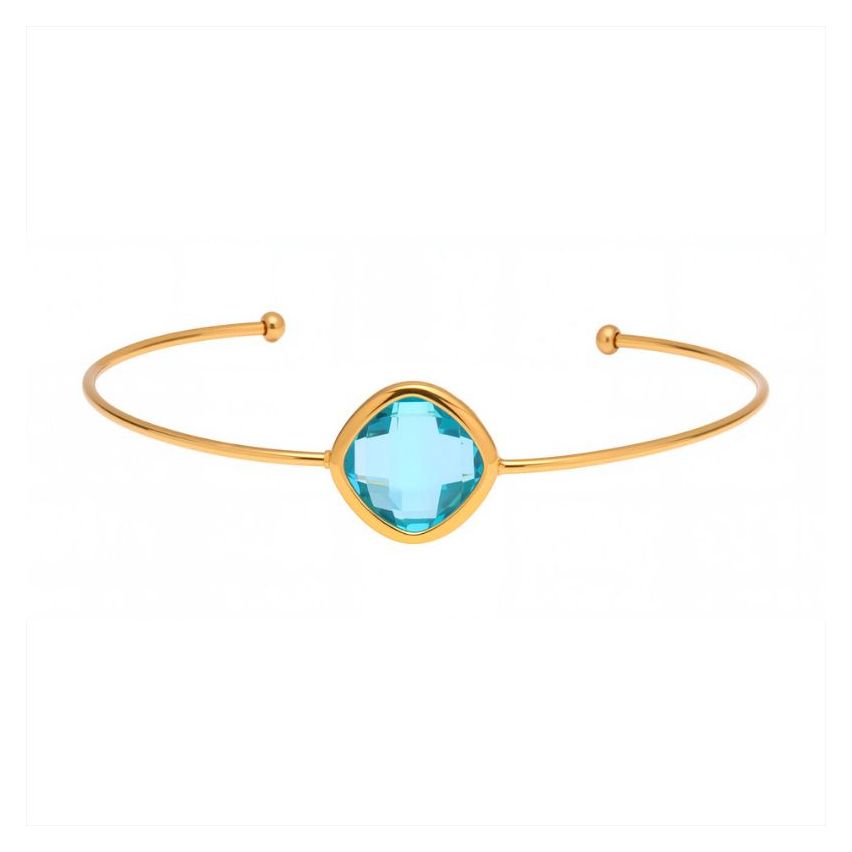 S.Steel Gold Plating Lake blue Glass stone Minimalist Women-c 3.9g 60x15mm
