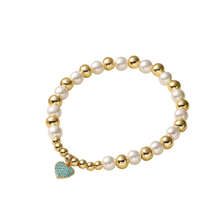 S.Steel Gold Plating Lake blue Zircon Beads Women-c 11g