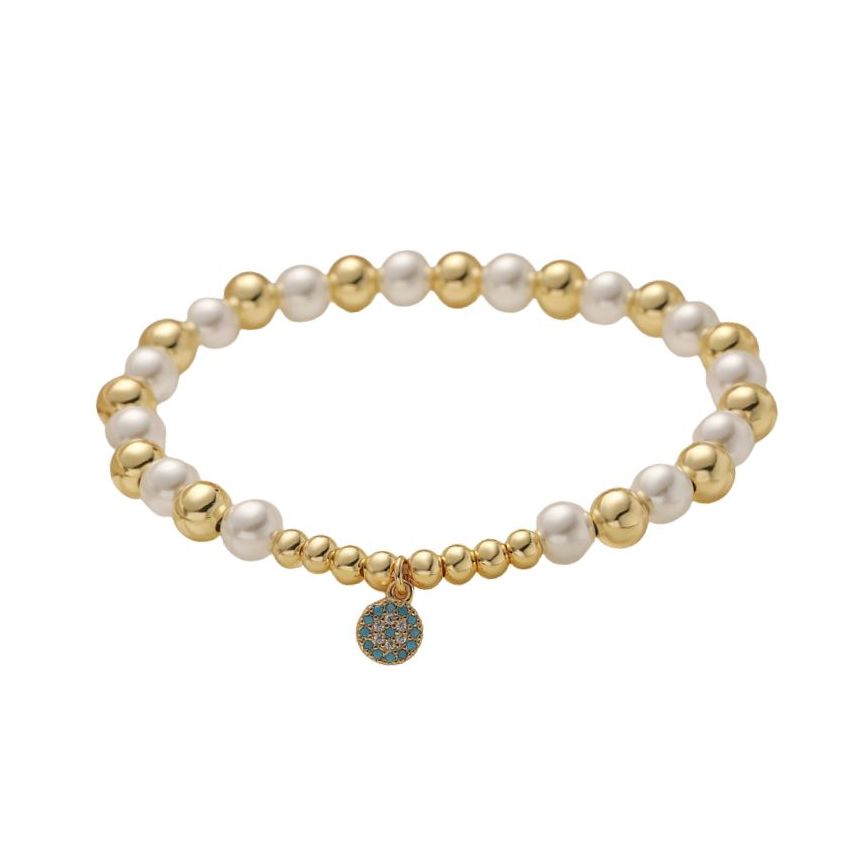 S.Steel Gold Plating Lake blue Zircon Beads Women-c 11g