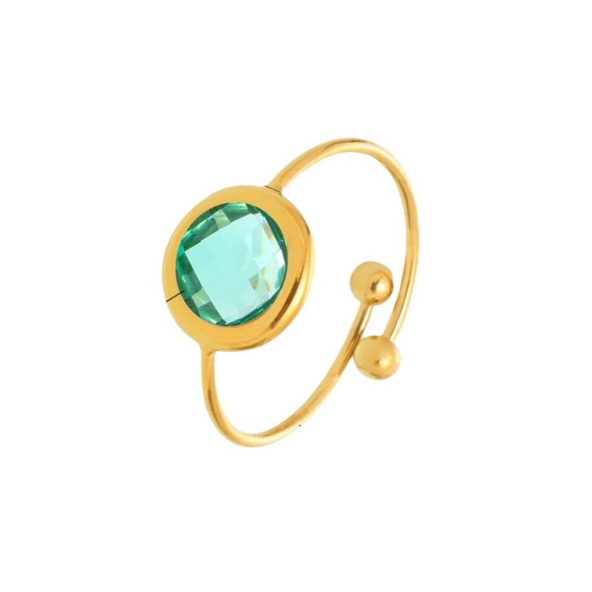 S.Steel Gold Plating Green Glass stone Minimalist Women-c 1.3g EU54 - ES14 - US7