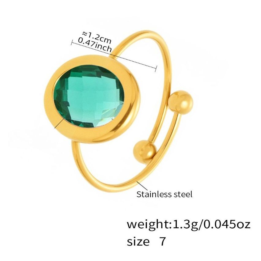 S.Steel Gold Plating Light green Glass stone Minimalist Women-c 1.3g EU54 - ES14 - US7