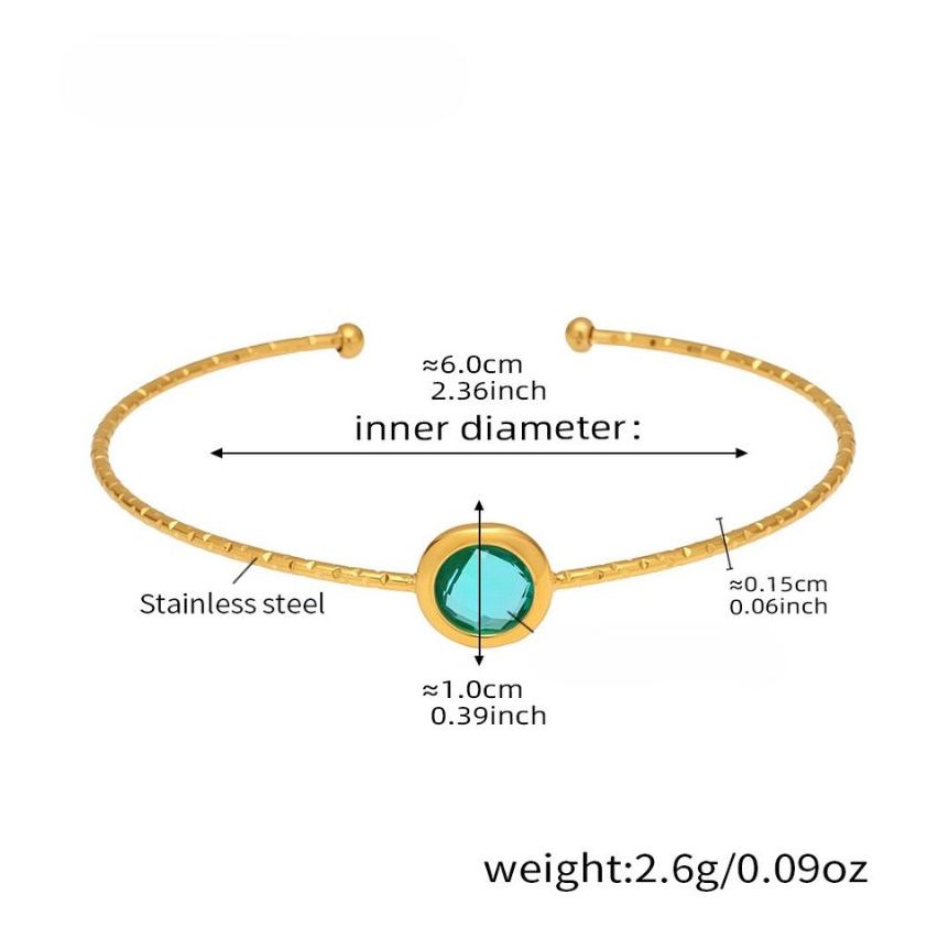 S.Steel Gold Plating Light green Glass stone Minimalist Women-c 2.6g 60x10mm