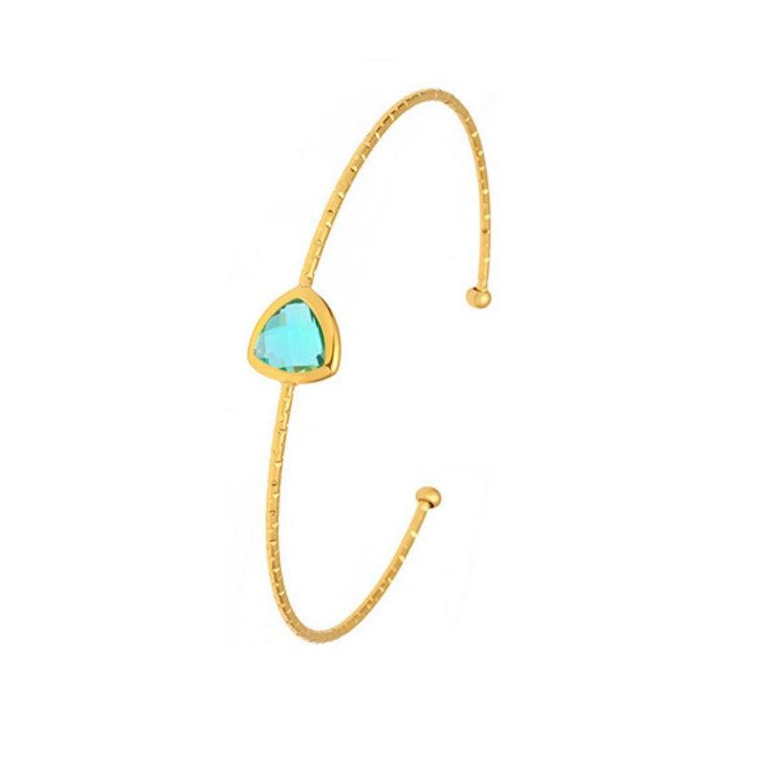 S.Steel Gold Plating Light green Glass stone Minimalist Women-c 2.6g 62x10mm